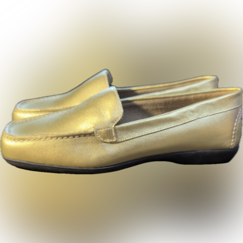 Azaleia Leather Driving Loafers Slip On Women's Size 9M Metallic Gold Comfort